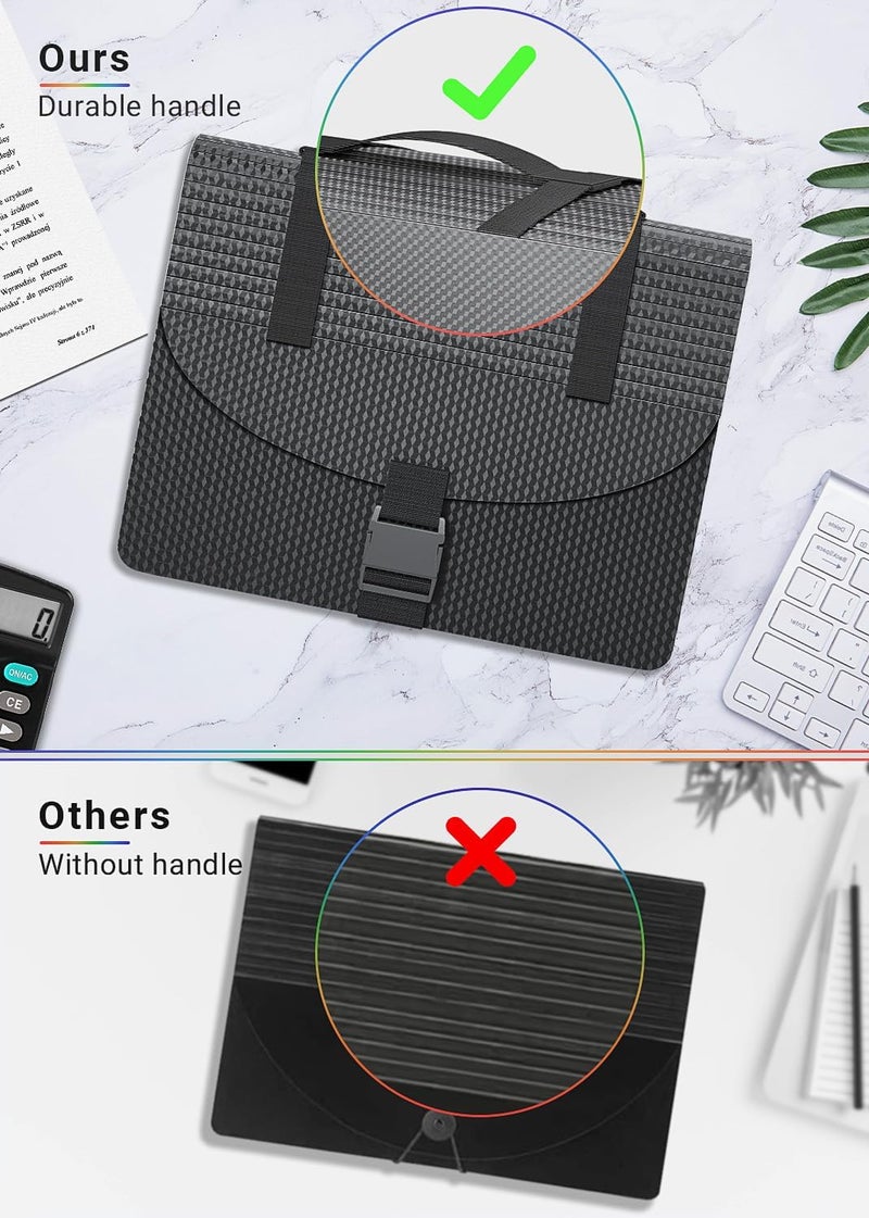 TCJ Expanding File Folders with Handle,Accordion File Organizer 13 Expandable Pockets,Portable Filing Box,Adjustable Support Strap,Colored Tabs,Paper Document Organizer,A4/Letter Size Diamond - Image 4